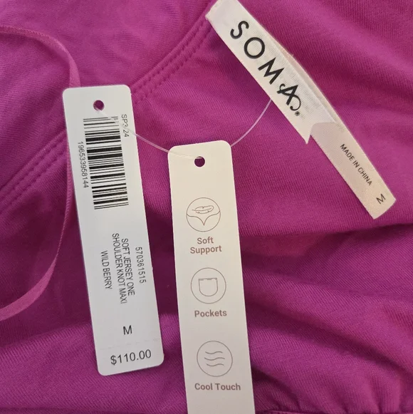 Soma One Shoulder Soft Jersey Knit Maxi Dresd Wild Berry Size M NWT - Picture 8 of 10
